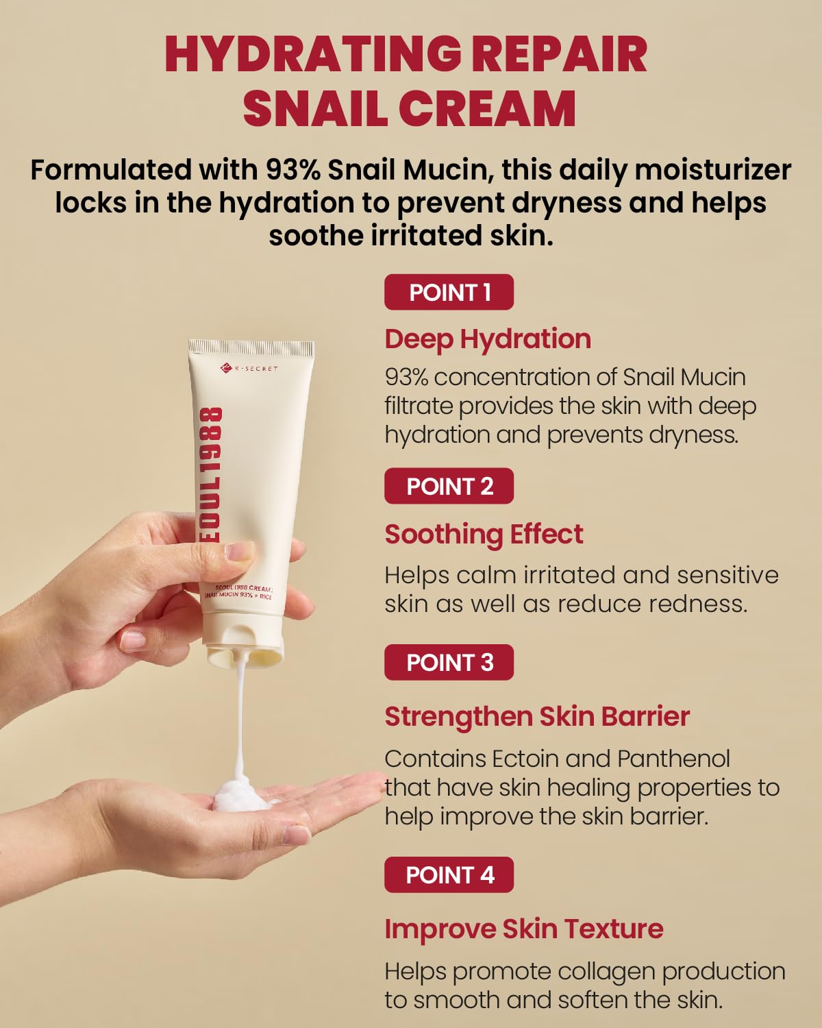 K-SECRET SEOUL 1988 Cream : Snail Mucin 93% + Rice 100ml