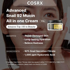 COSRX Snail Mucin Duo - Snail 92 Cream & Snail 96 Essence, Daily Face Gel Moisturizer and Hydrating Serum for Face with Snail Secretion Filtrate, Korean Skin Care
