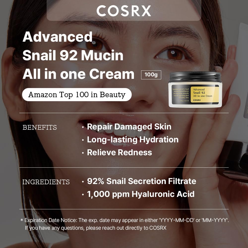 COSRX Snail Mucin Duo - Snail 92 Cream & Snail 96 Essence, Daily Face Gel Moisturizer and Hydrating Serum for Face with Snail Secretion Filtrate, Korean Skin Care