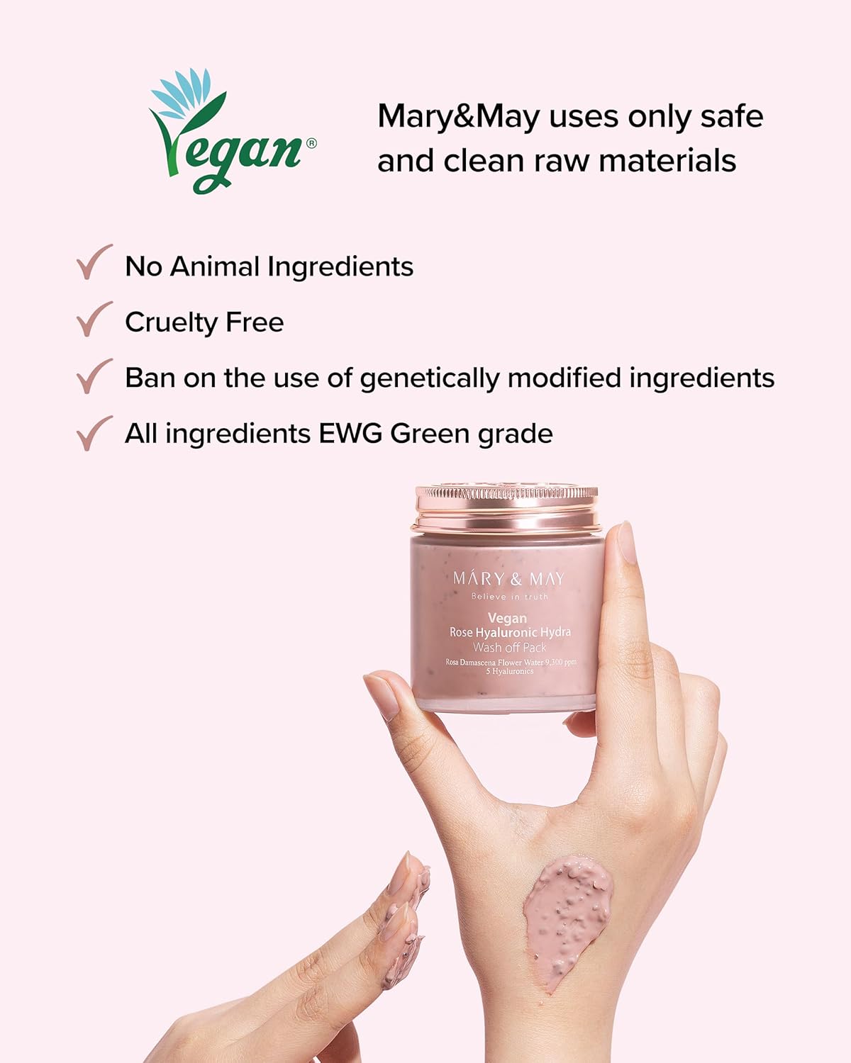 [MARY & MAY] Vegan Rose Hyaluronic Hydra Wash off Pack 125g