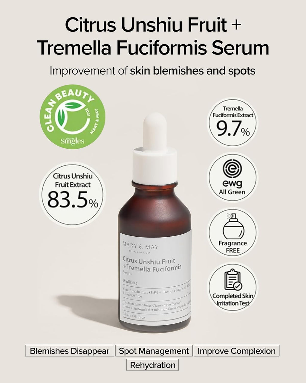 [MARY & MAY] Citrus Unshiu+Tremella Fuciformis Serum 30ml