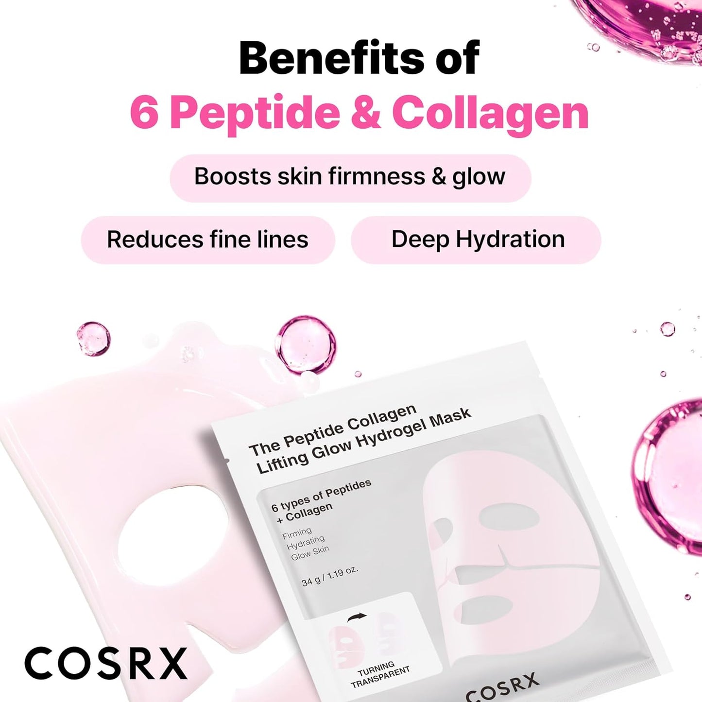 COSRX The Peptide Collagen Lifting Glow Hydrogel Mask 34g X 3ea