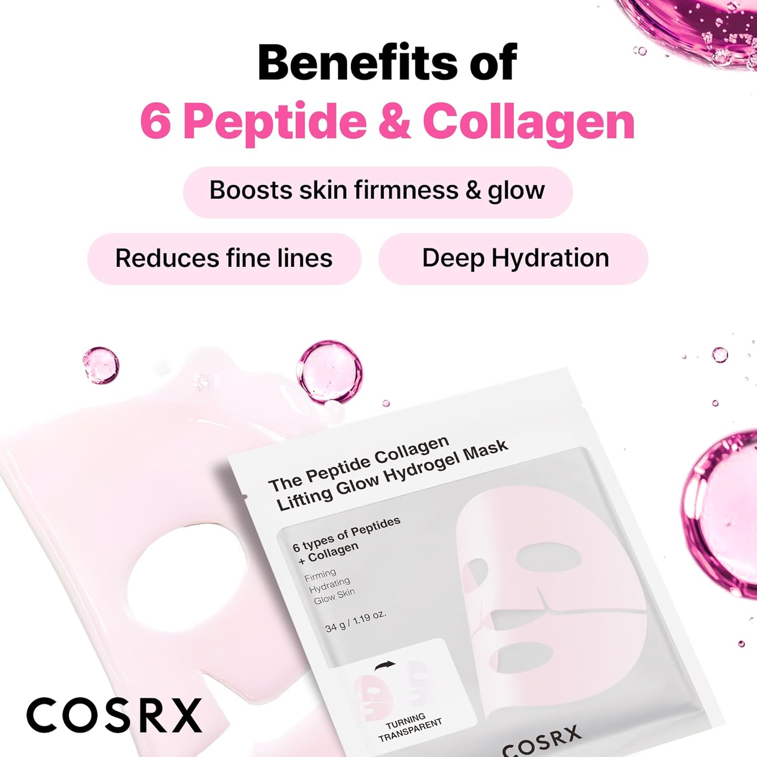 COSRX The Peptide Collagen Lifting Glow Hydrogel Mask 34g X 3ea