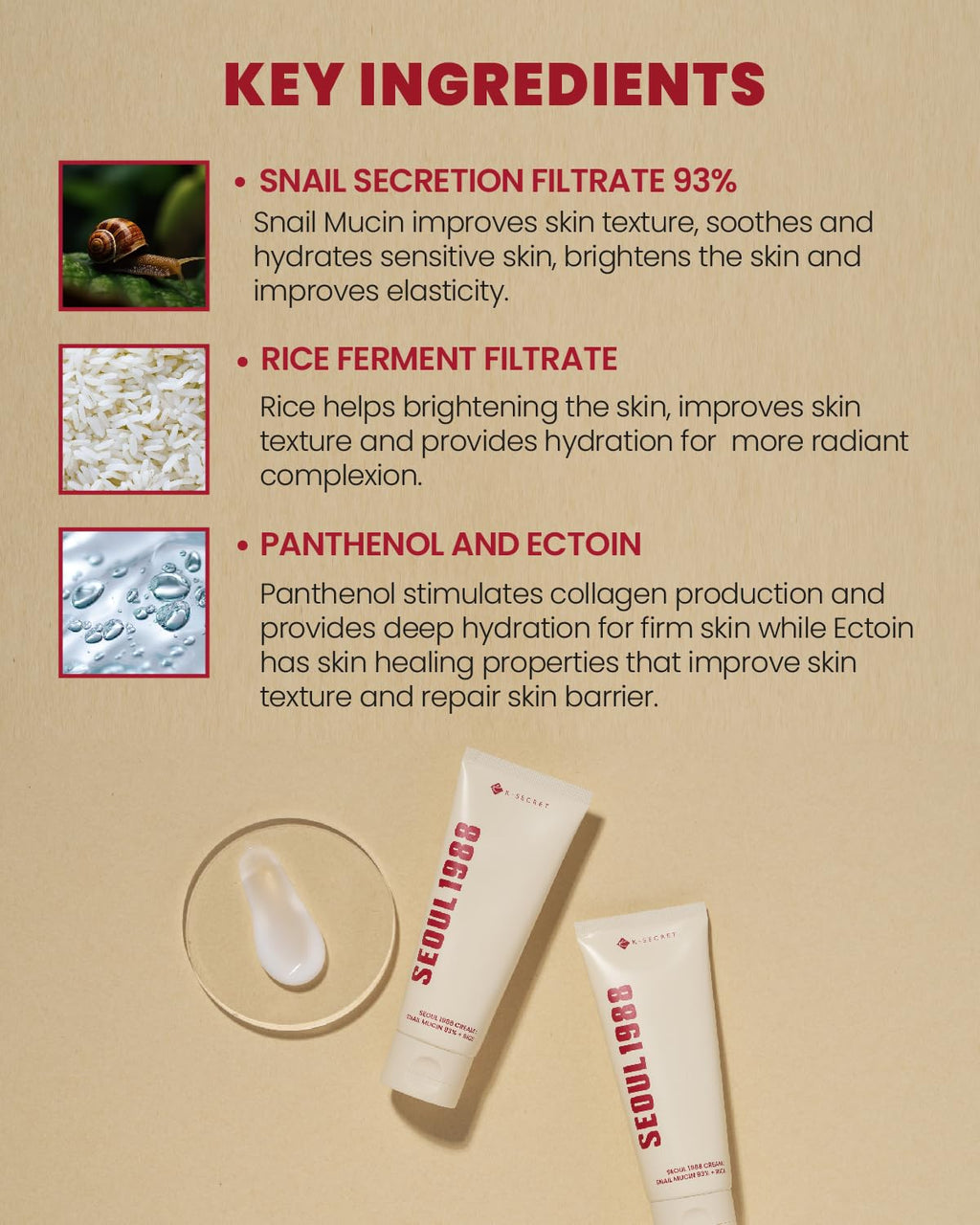 K-SECRET SEOUL 1988 Cream : Snail Mucin 93% + Rice 100ml