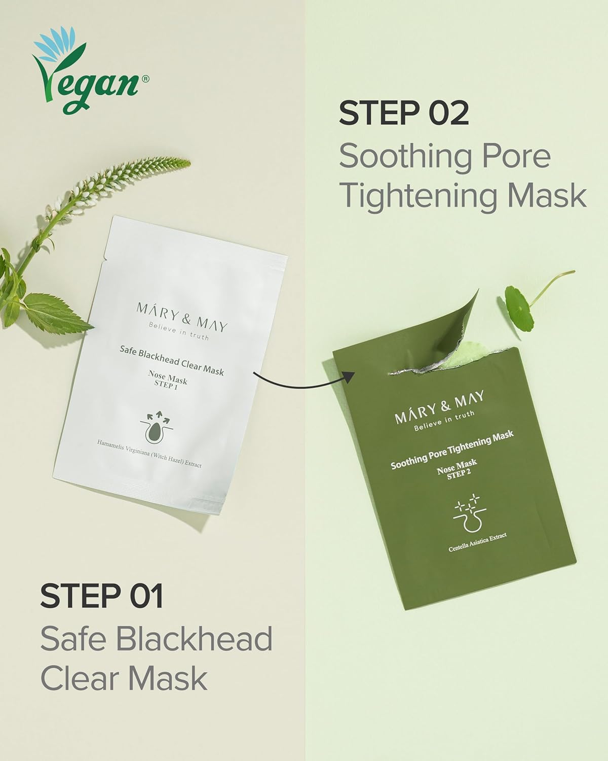 [MARY & MAY] Daily Safe Black Head Clear Nose Mask [Step1 3.5g+Step2 3.5g] X 10pcs