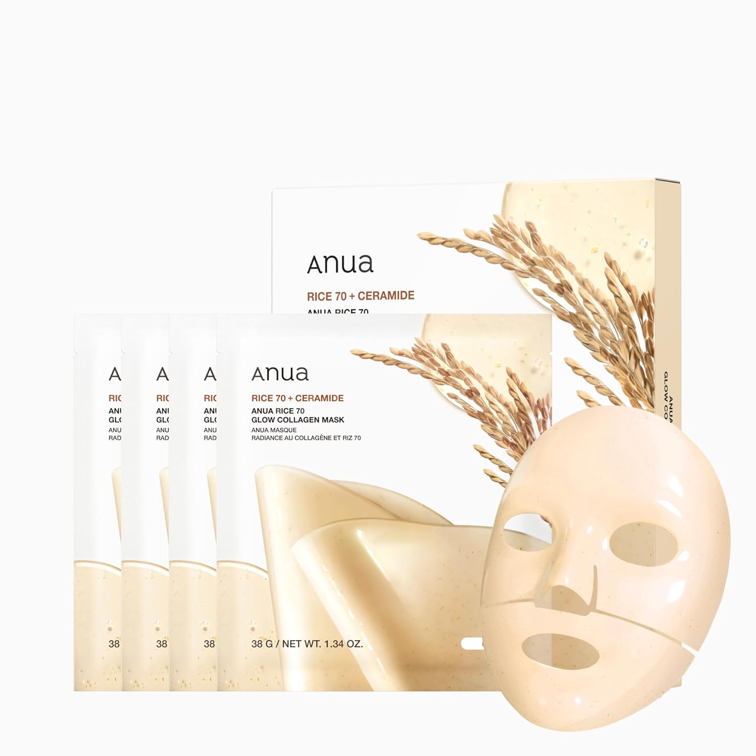 Anua Rice 70 Glow Collagen Mask 38g X 4ea