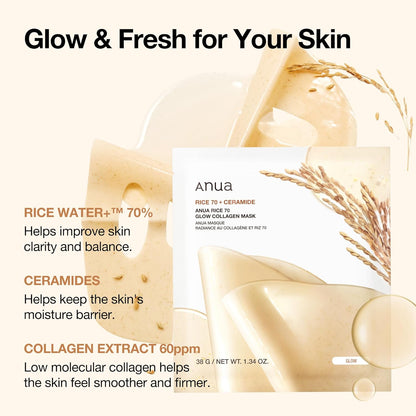 Anua Rice 70 Glow Collagen Mask 38g X 4ea
