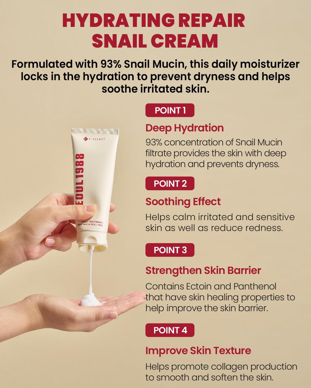 K-SECRET SEOUL 1988 Cream : Snail Mucin 93% + Rice 100ml