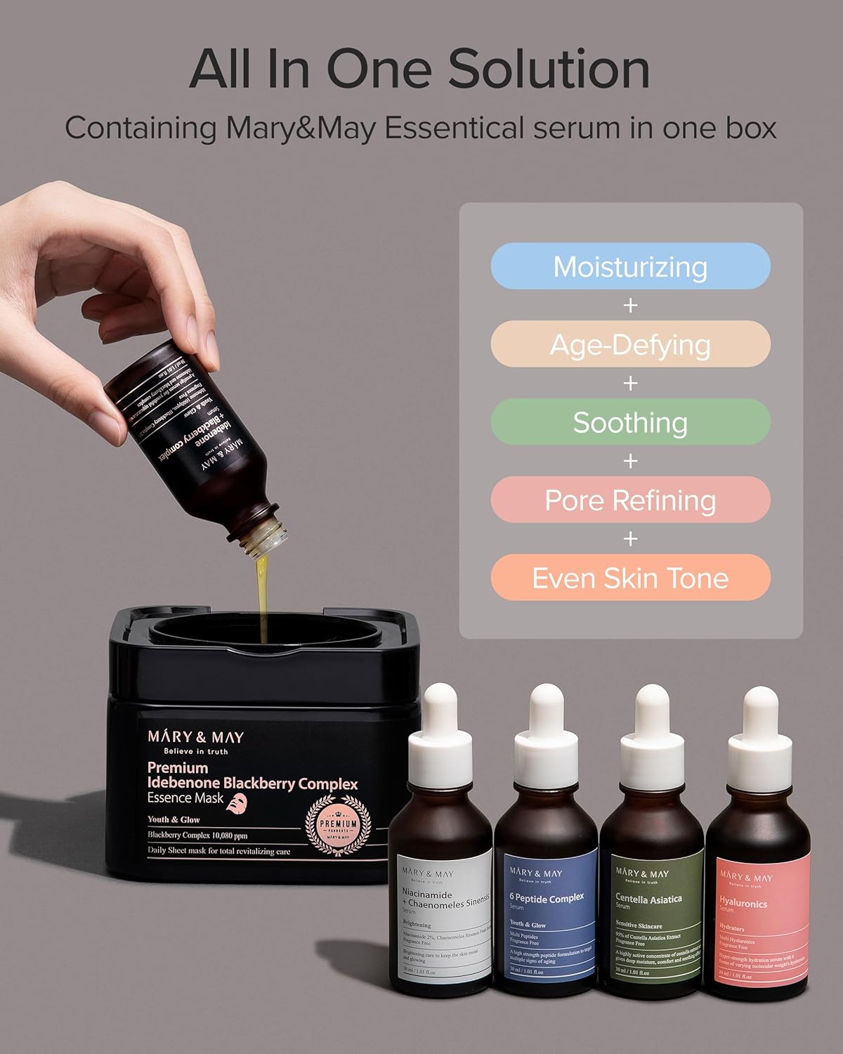 [MARY & MAY] Premium Idebenone Blackberry Complex Essence Mask 250g (20ea)