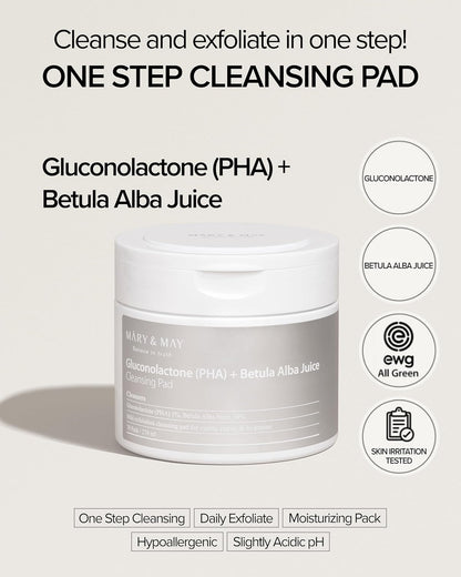 [MARY & MAY] Gluconolactone (PHA)+Betula Alba Juice Cleansing Pad 270ml (70 Pads)
