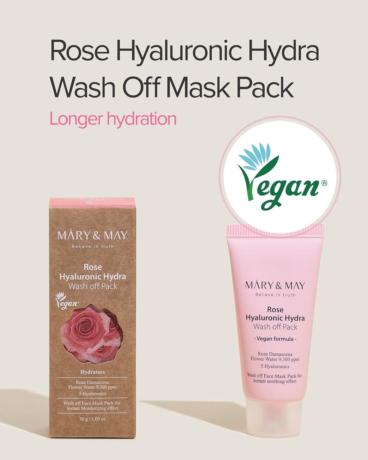 [MARY & MAY] Vegan Rose Hyaluronic Hydra Wash off Pack 30g