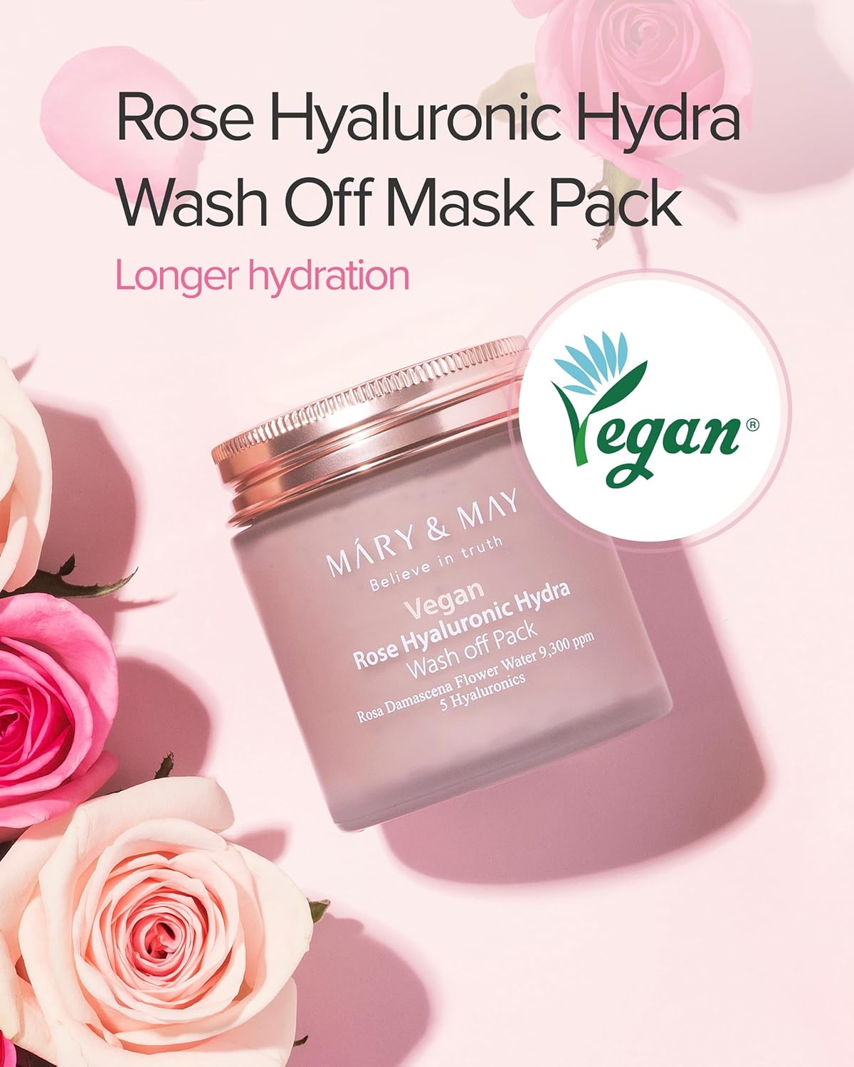 [MARY & MAY] Vegan Rose Hyaluronic Hydra Wash off Pack 125g