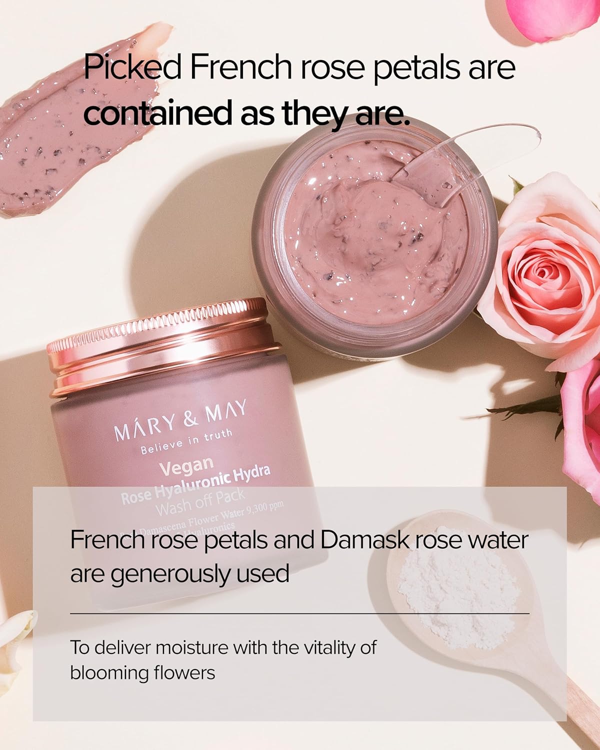 [MARY & MAY] Vegan Rose Hyaluronic Hydra Wash off Pack 125g