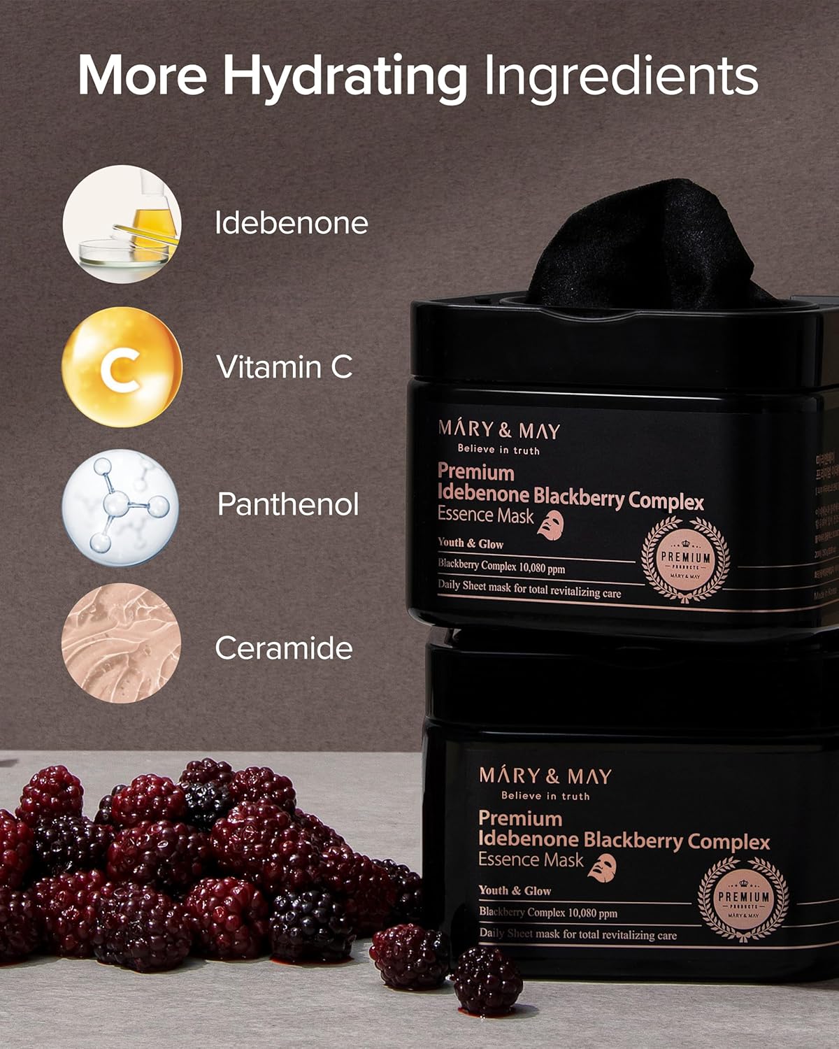 [MARY & MAY] Premium Idebenone Blackberry Complex Essence Mask 250g (20ea)
