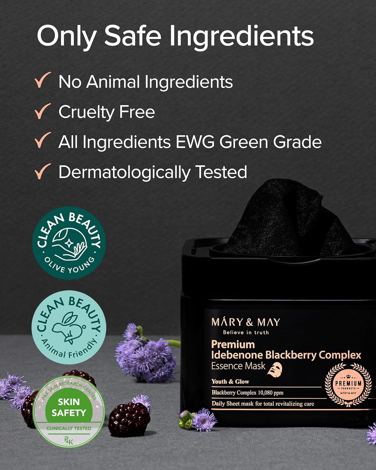 [MARY & MAY] Premium Idebenone Blackberry Complex Essence Mask 250g (20ea)