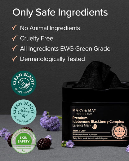 [MARY & MAY] Premium Idebenone Blackberry Complex Essence Mask 250g (20ea)