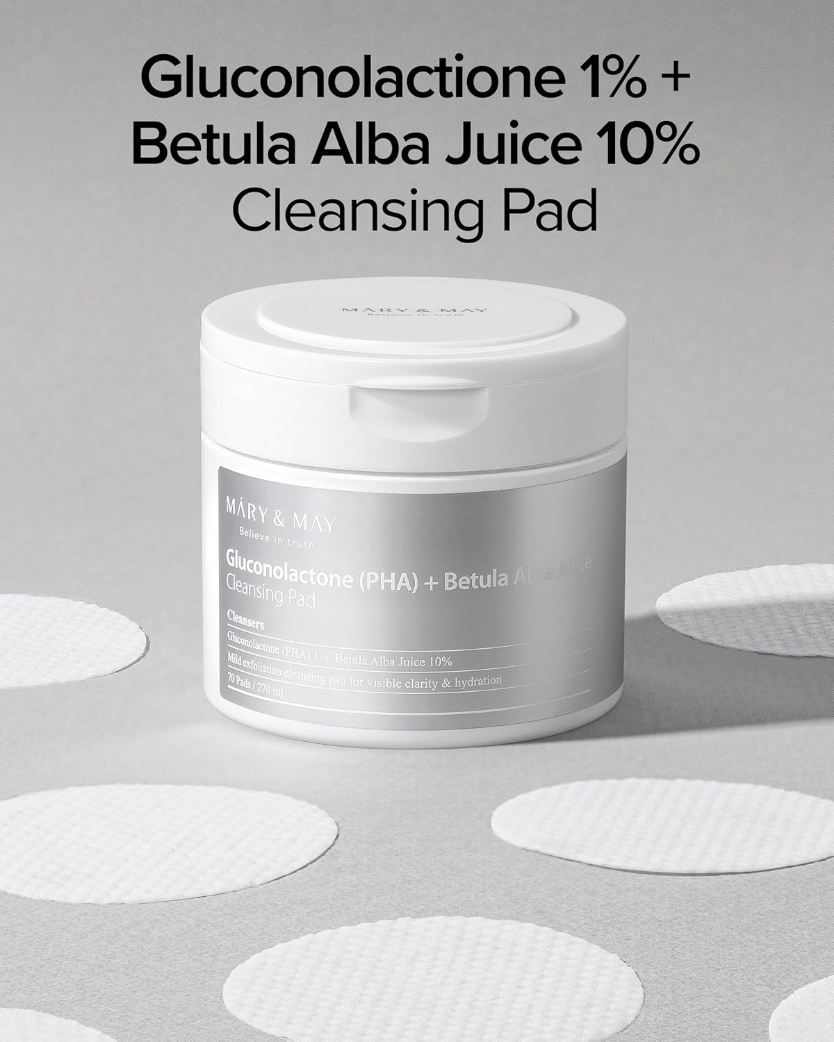 [MARY & MAY] Gluconolactone (PHA)+Betula Alba Juice Cleansing Pad 270ml (70 Pads)