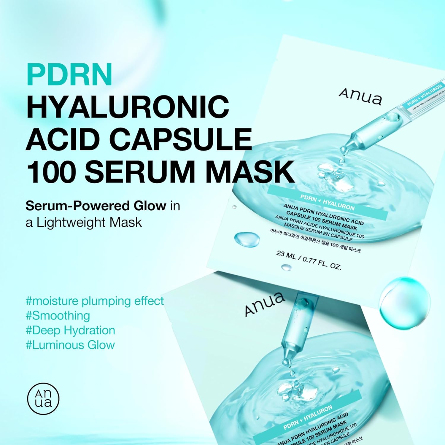Anua PDRN Hyaluronic Acid Capsule 100 Serum Mask Sheet 23ml*10ea